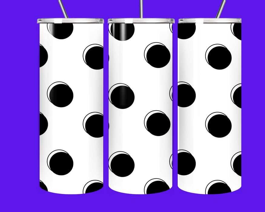 Black & White Polka Dot 20oz Skinny Tumbler with Straw – Insulated Stainless Steel Coffee & Cold Drink Cup
