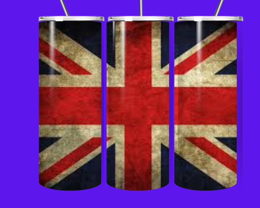 British Flag 20oz Stainless Steel Tumbler – Insulated Union Jack Travel Mug with Straw