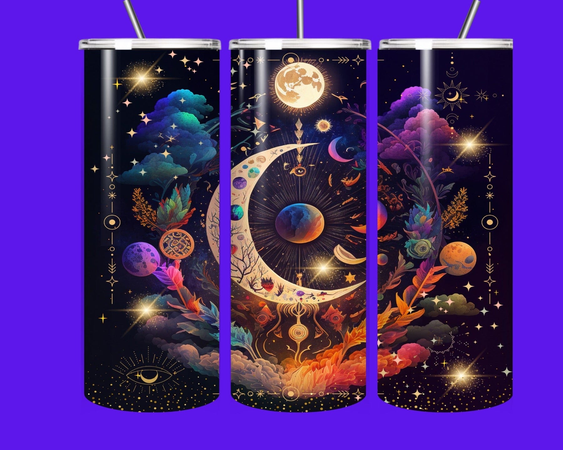 Celestial tumbler, moon tumbler, galaxy tumbler, astrology cup, cosmic drinkware, spiritual aesthetic tumbler, star lover gift, witchy tumbler, boho celestial cup, 20oz insulated tumbler, stainless steel star tumbler, magical moon cup