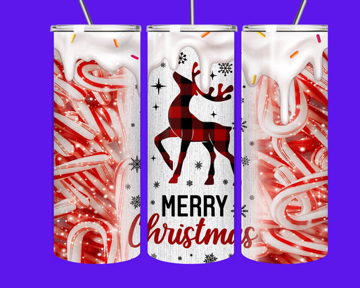 Christmas Candy Cane Reindeer Tumbler | 20oz Skinny Stainless Steel Holiday Cup