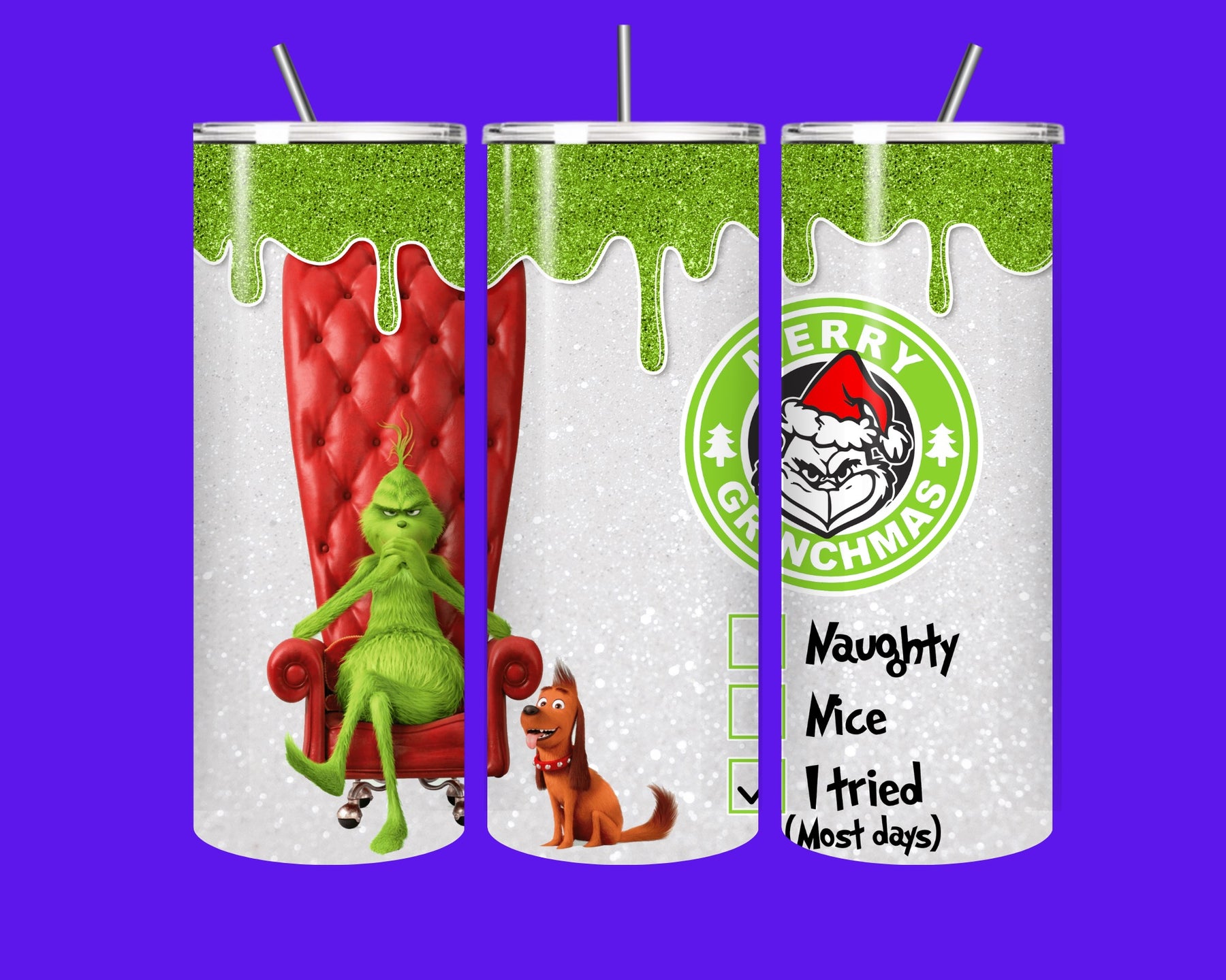 🎄 Merry Grinchmas 20oz Tumbler – Naughty, Nice, or… “I Tried” (Most Days) 🎁