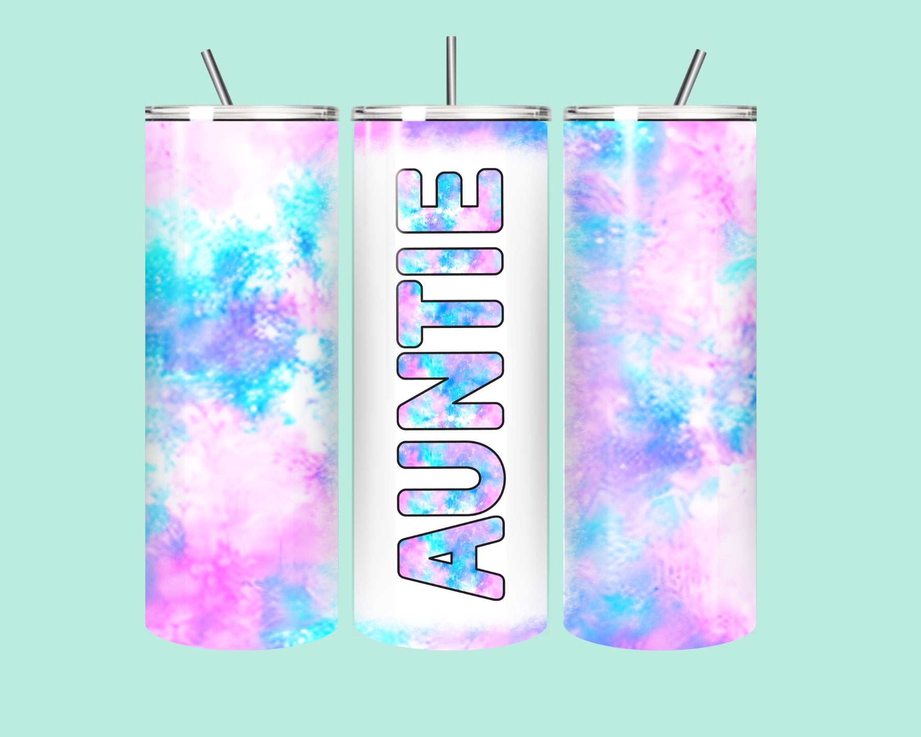 🌸✨ Auntie Love Tie-Dye Tumbler – 20oz Stainless Steel with Straw ✨🌸