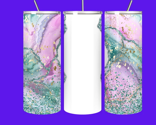 Blush Pink & Teal Geode Glitter Tumbler – 20oz Insulated Stainless Steel Cup with Straw