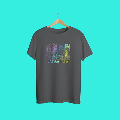 Witchy Vibes Shirt – Pastel Goth Black Cat Witch T-Shirt | Spooky Season Unisex Graphic Tee by DesignSipz