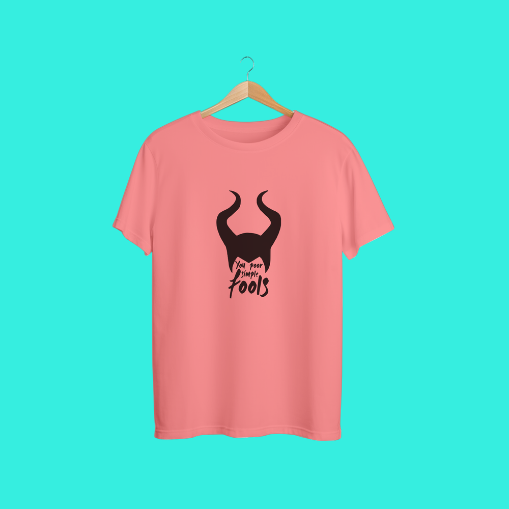 Villain Vibes “You Poor Simple Fools” Unisex Graphic Tee – Pink Horned Silhouette Shirt by DesignSipz