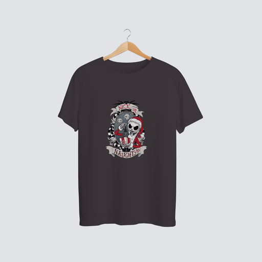 Naughty or Nice Jack Christmas Tee with retro holiday graphic.