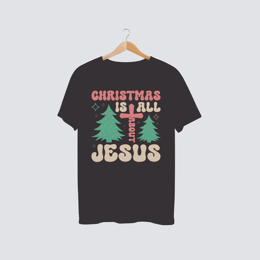 Christian Christmas tee with faith-inspired holiday graphic on front.