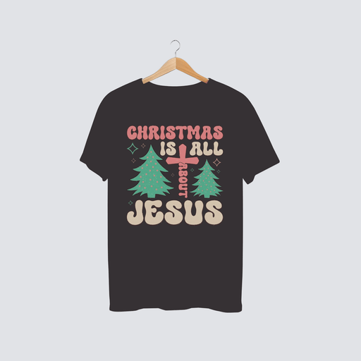 Christian Christmas tee with faith-inspired holiday graphic on front.